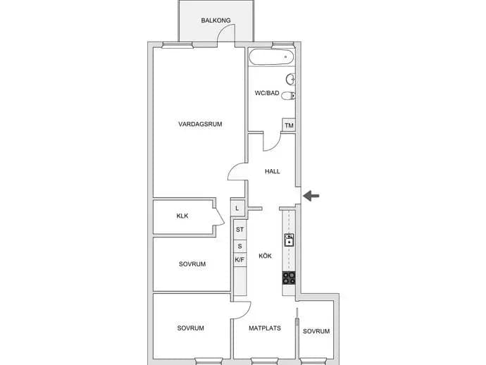 Floor plan for Bollmoravägen 148, 1 tr
