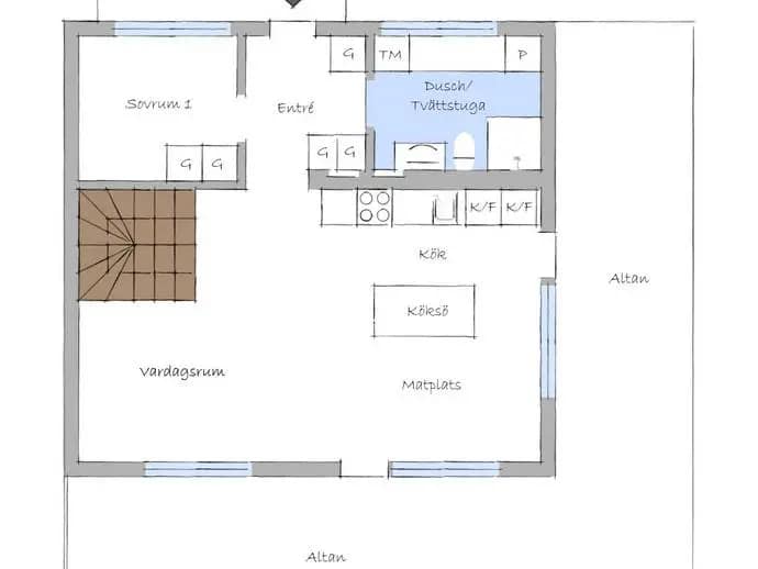 Planritning för Dånängsstigen 3A