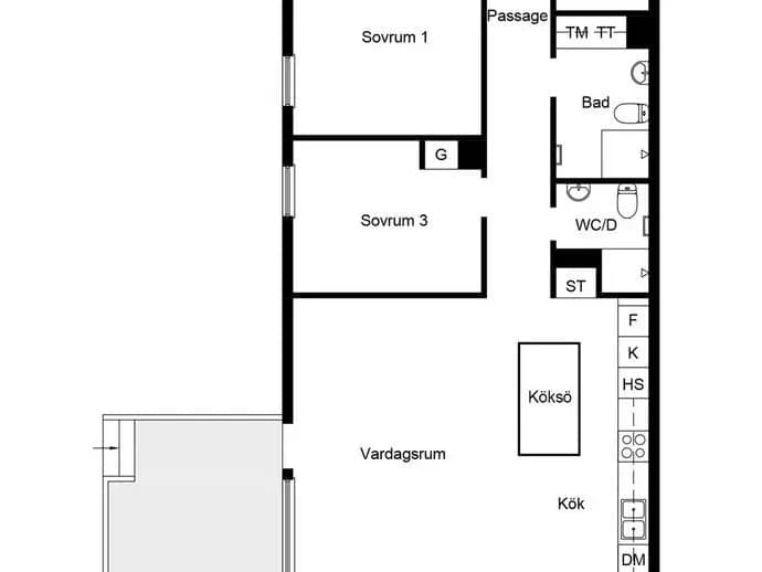 Planritning för Ledsnäcksgränd 3