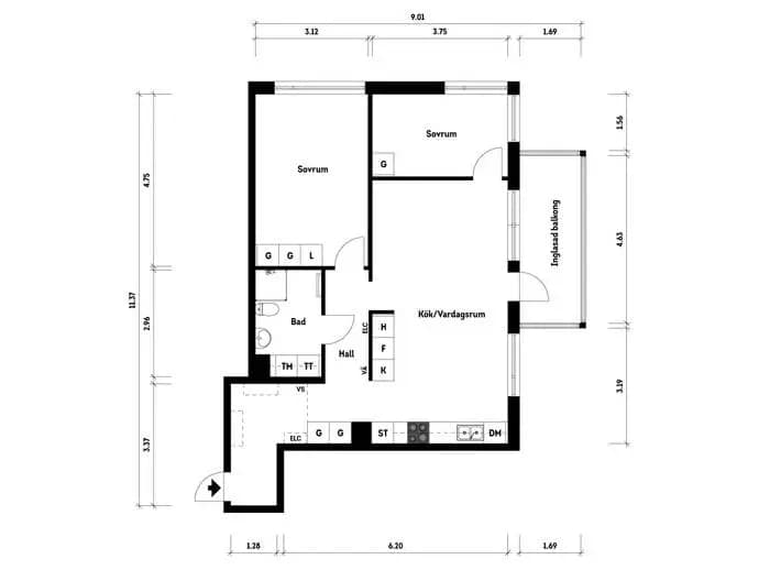 Floor plan for Ingrid Wallbergs Gata 53
