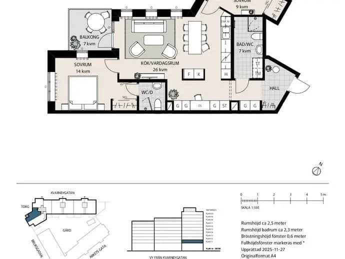 Floor plan for Kvarnbygatan 4A Lgh A1-1102