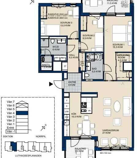 Floor plan for Luthagsesplanaden 4E
