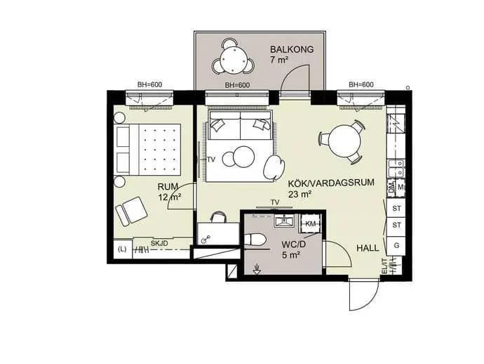 Floor plan for Hugingatan 12