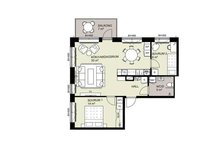 Floor plan for Hugingatan 12