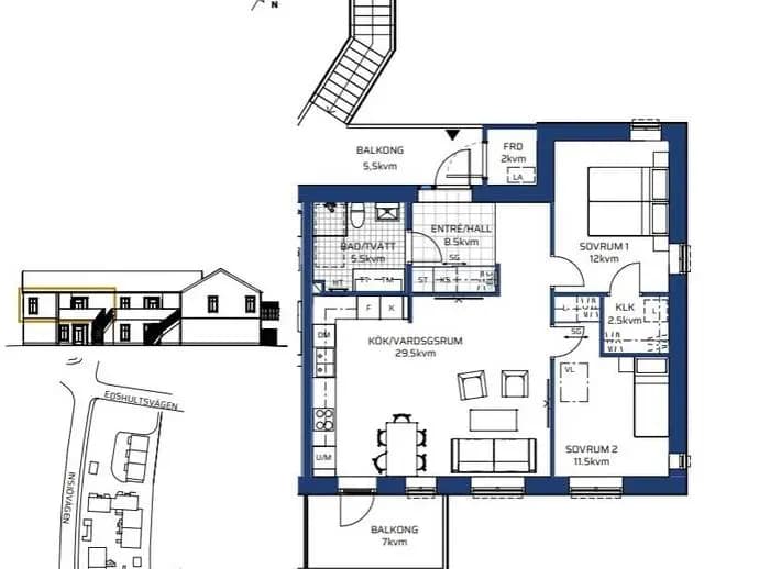 Planritning för Edshultsvägen 29