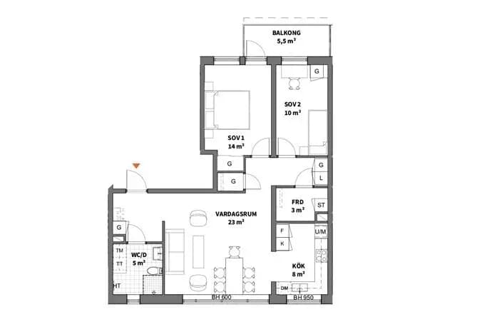 Floor plan for Tubölegatan 1