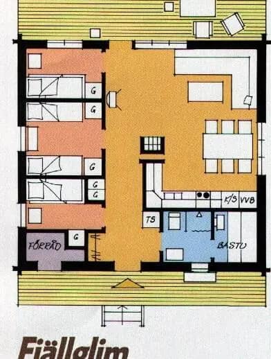 Floor plan for Brf. Fjällsätern vecka 51, Hus 1A. Tänndalen / Funäsfjällen.