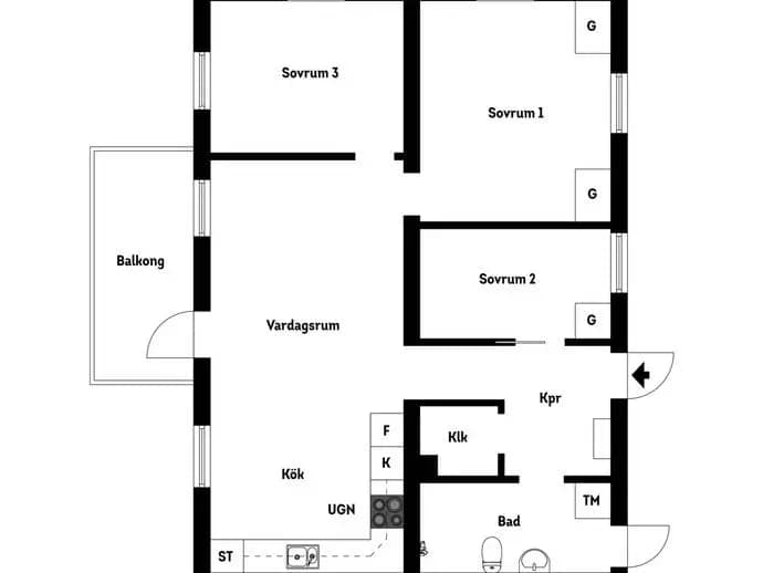 Planritning för Sjudarevägen 2F