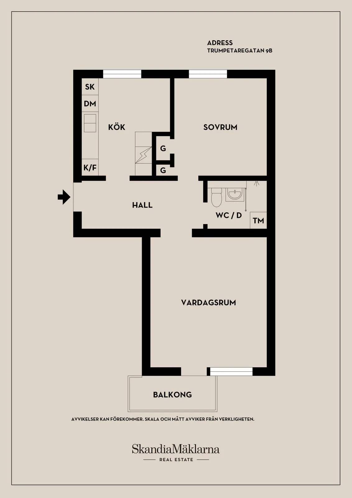 Floor plan for Trumpetaregatan 9B