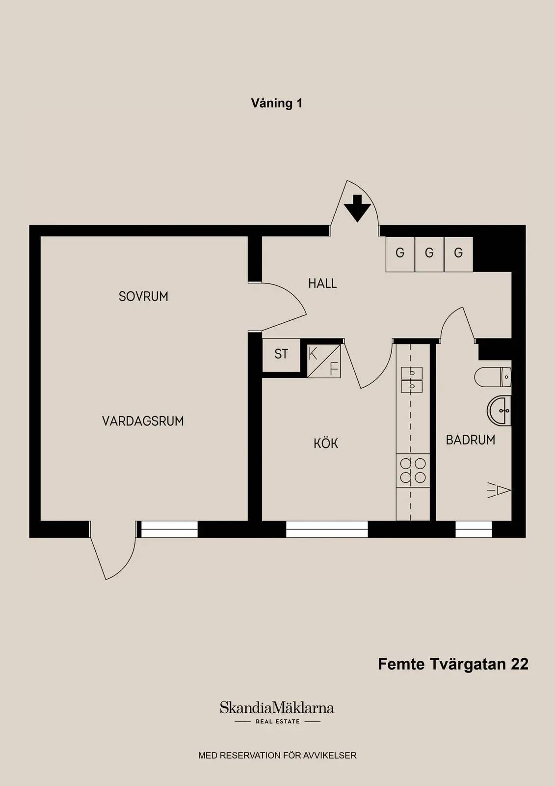 Planritning för Femte Tvärgatan 22