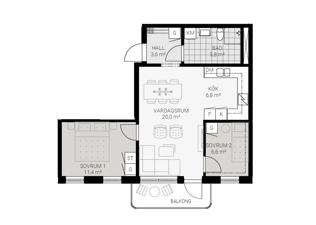 Floor plan for Kvarnbygatan 2, lgh 1-1304