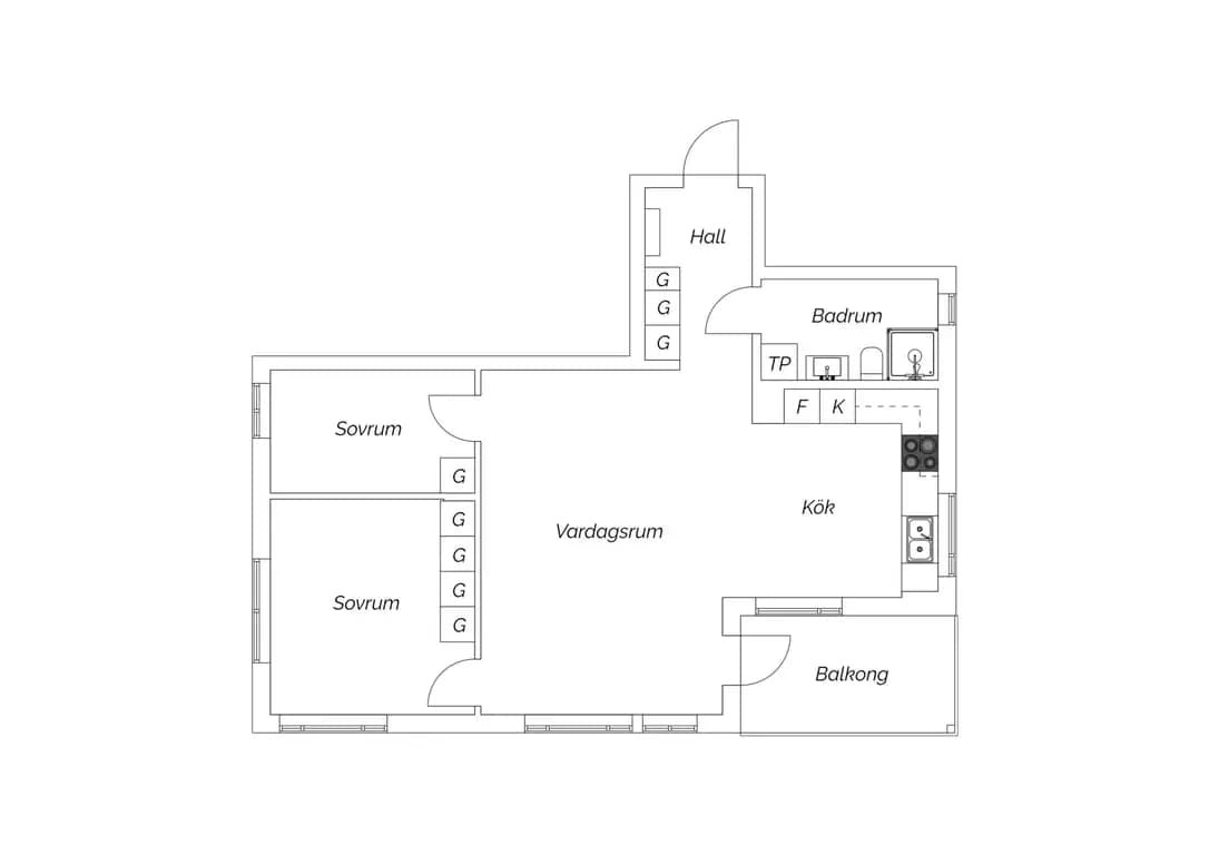 Floor plan for Riggargatan 2F