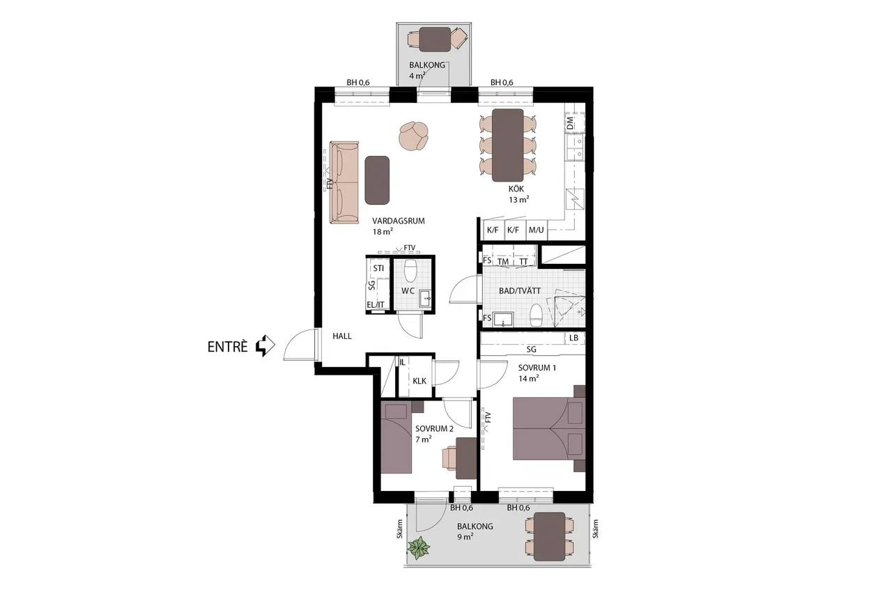 Floor plan for Spinnerigatan 3