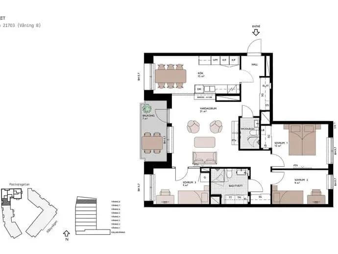 Planritning för Vattholmavägen 1 D