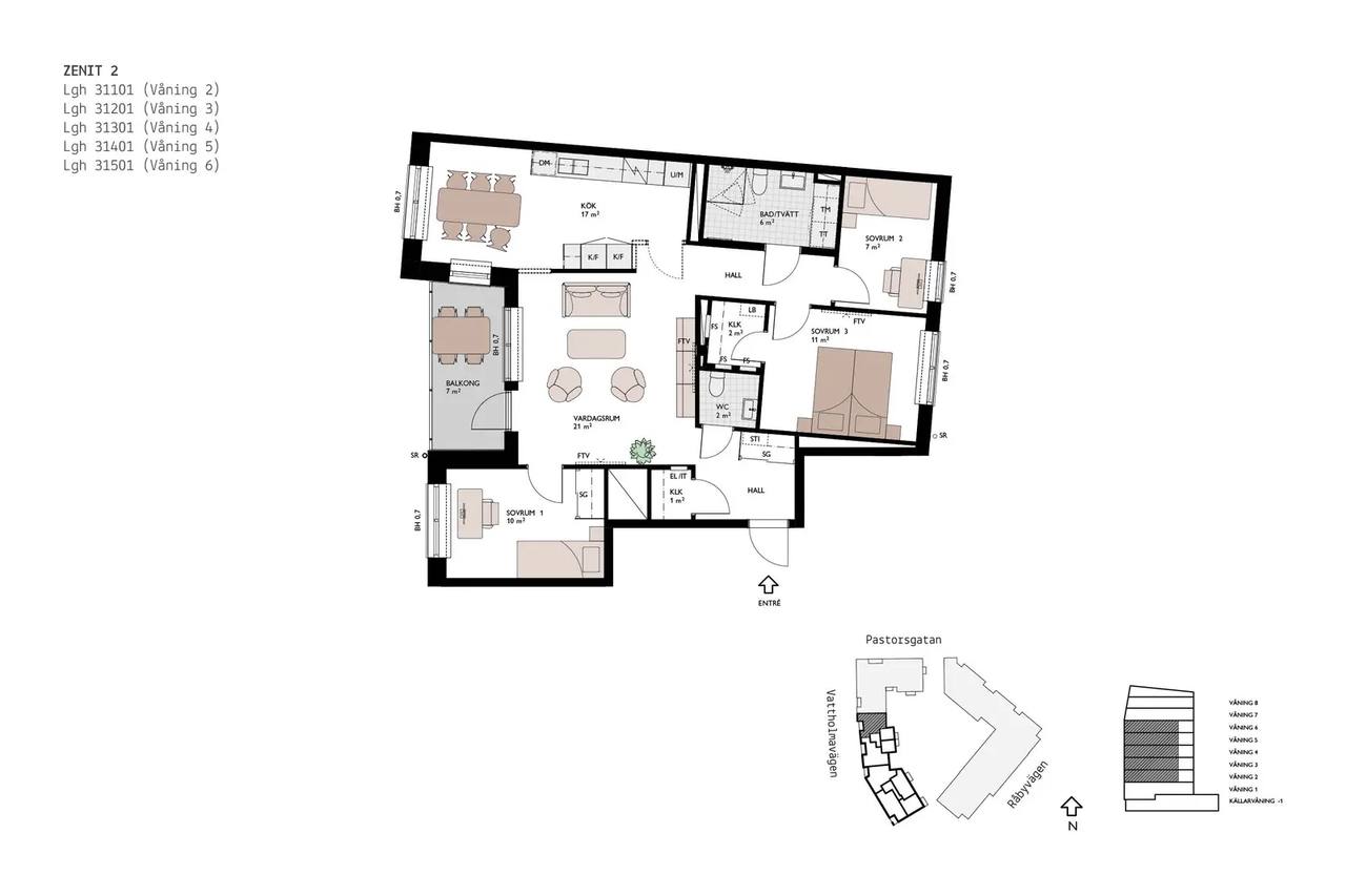 Planritning för Vattholmavägen 1 C