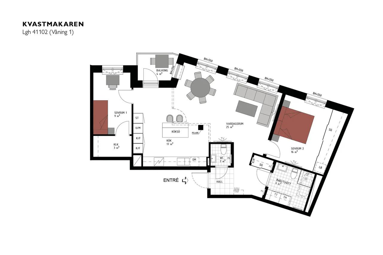 Planritning för Emelies Gata 6B