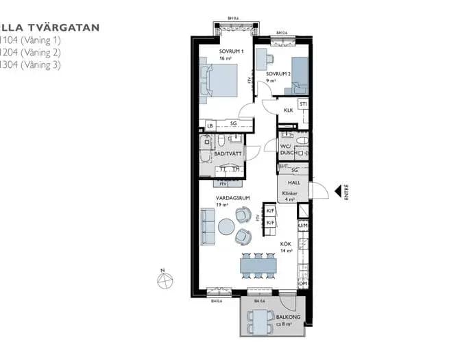 Planritning för Lilla Tvärgatan 8 A