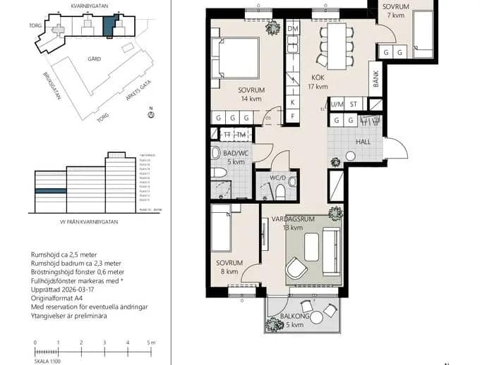 Floor plan for Kvarnbygatan 4D Lgh A3-1303