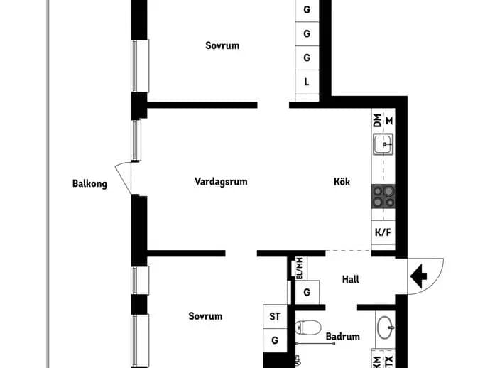 Planritning för Anna Koskulls gata 3F