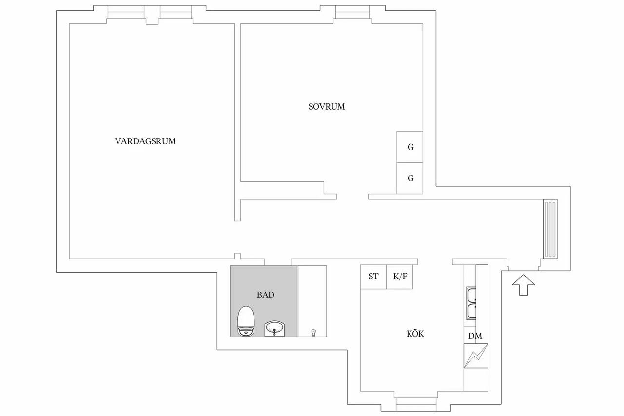 Floor plan for Simrishamnsgatan 3B