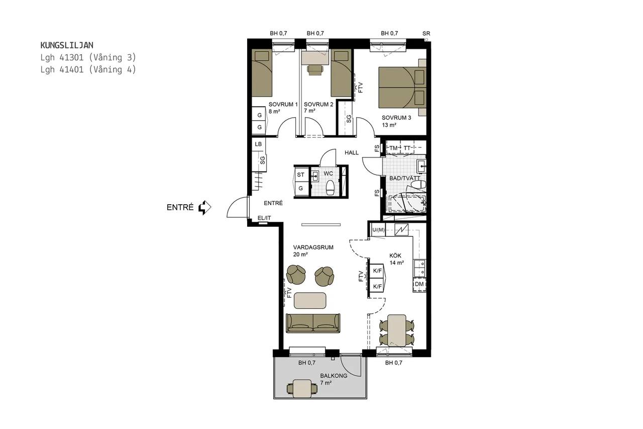 Floor plan for Torrängsgatan 16