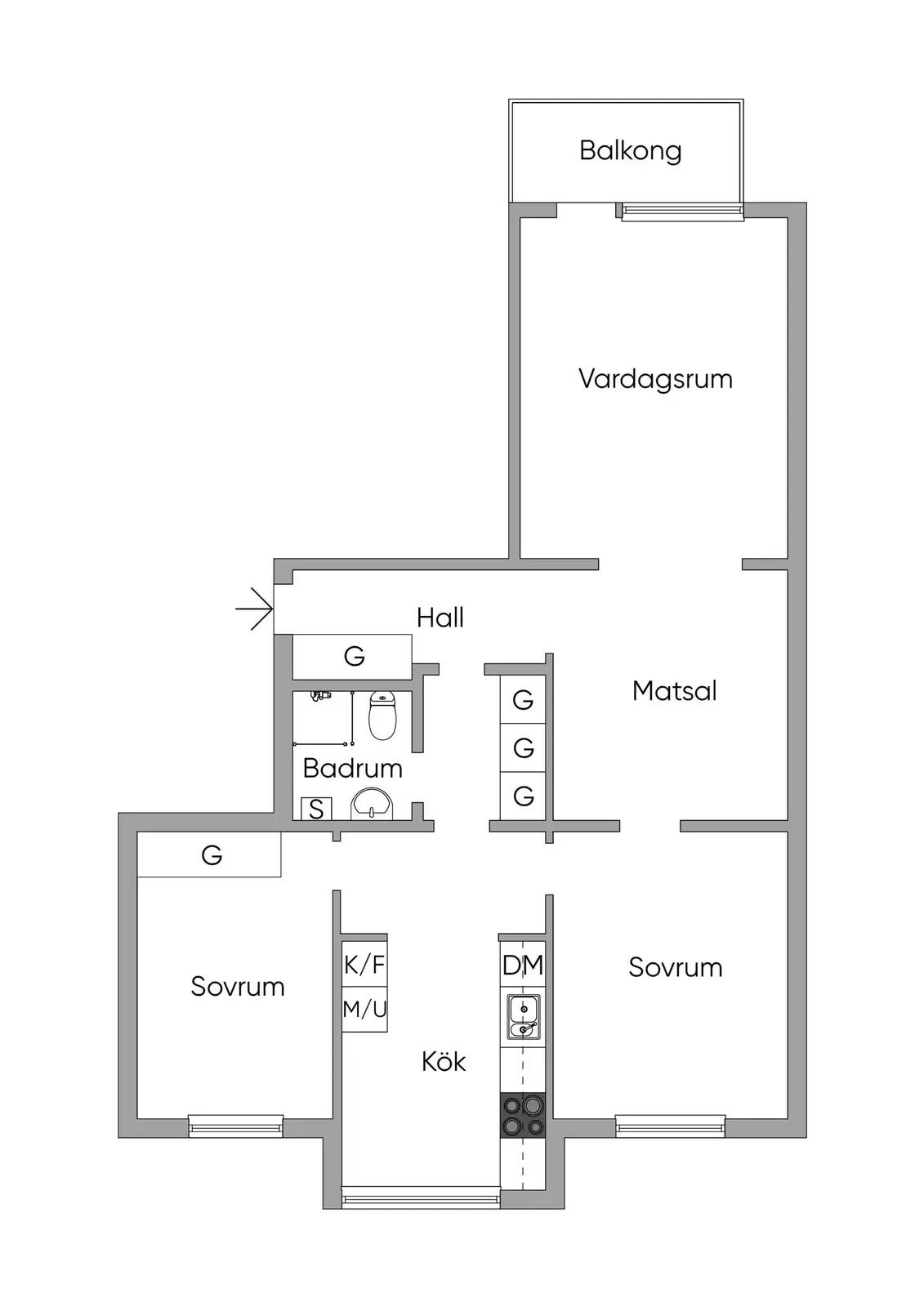Planritning för Centralvägen 5, 2 tr