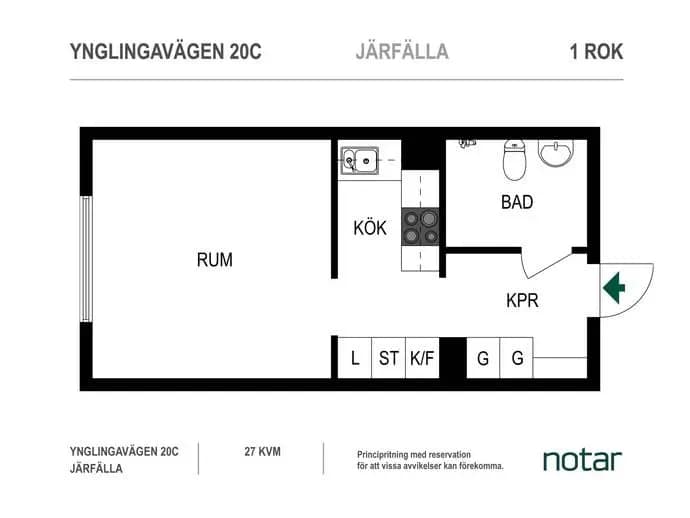Planritning för Ynglingavägen 20D, V5/5