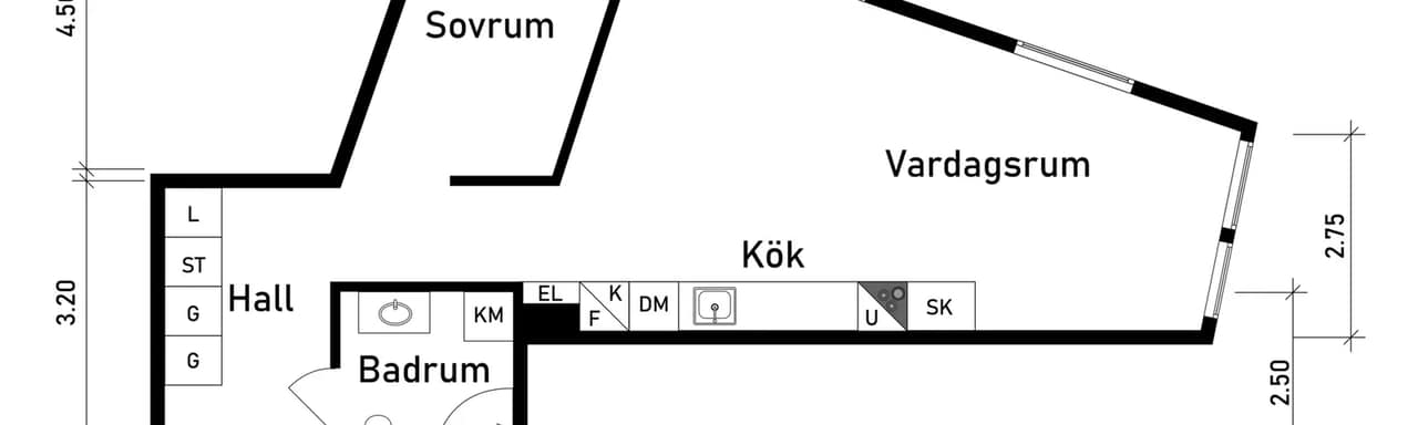 Floor plan for Lodjursstråket 1 (Karlatornet vån 52 nordost)