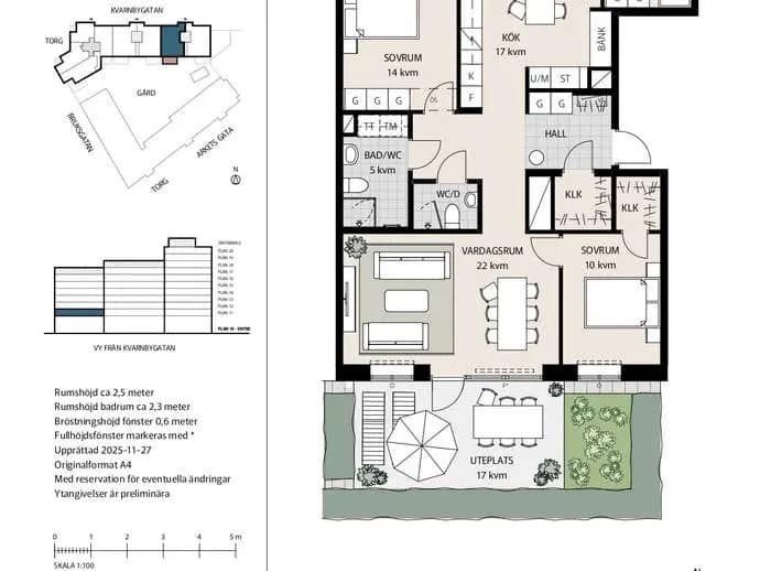 Planritning för Kvarnbygatan 4D Lgh A3-1102