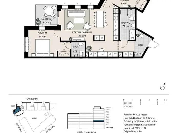 Planritning för Kvarnbygatan 4A Lgh A1-1302