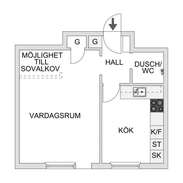Floor plan for Brunnsgatan 8b