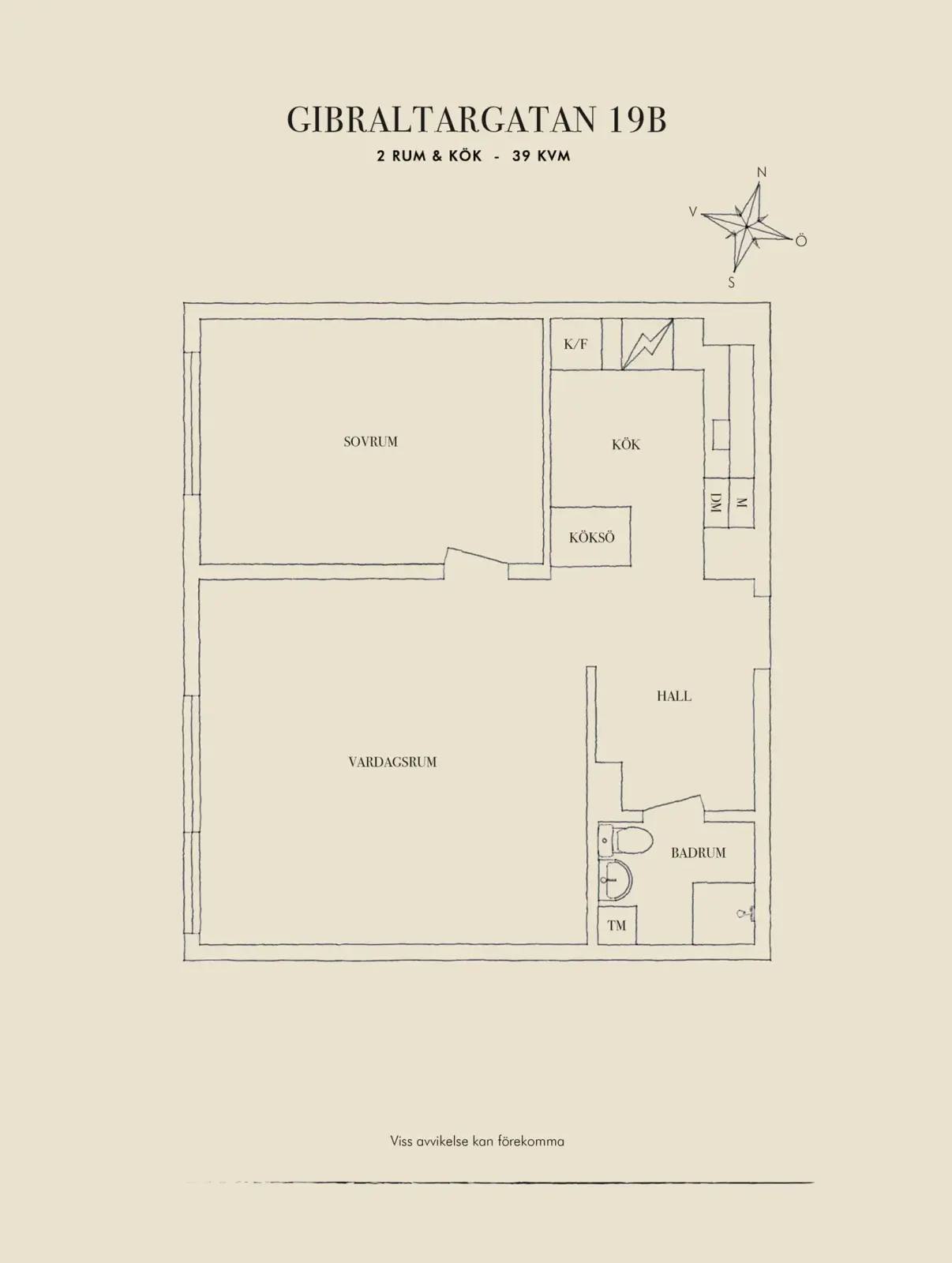 Floor plan for Gibraltargatan 19B
