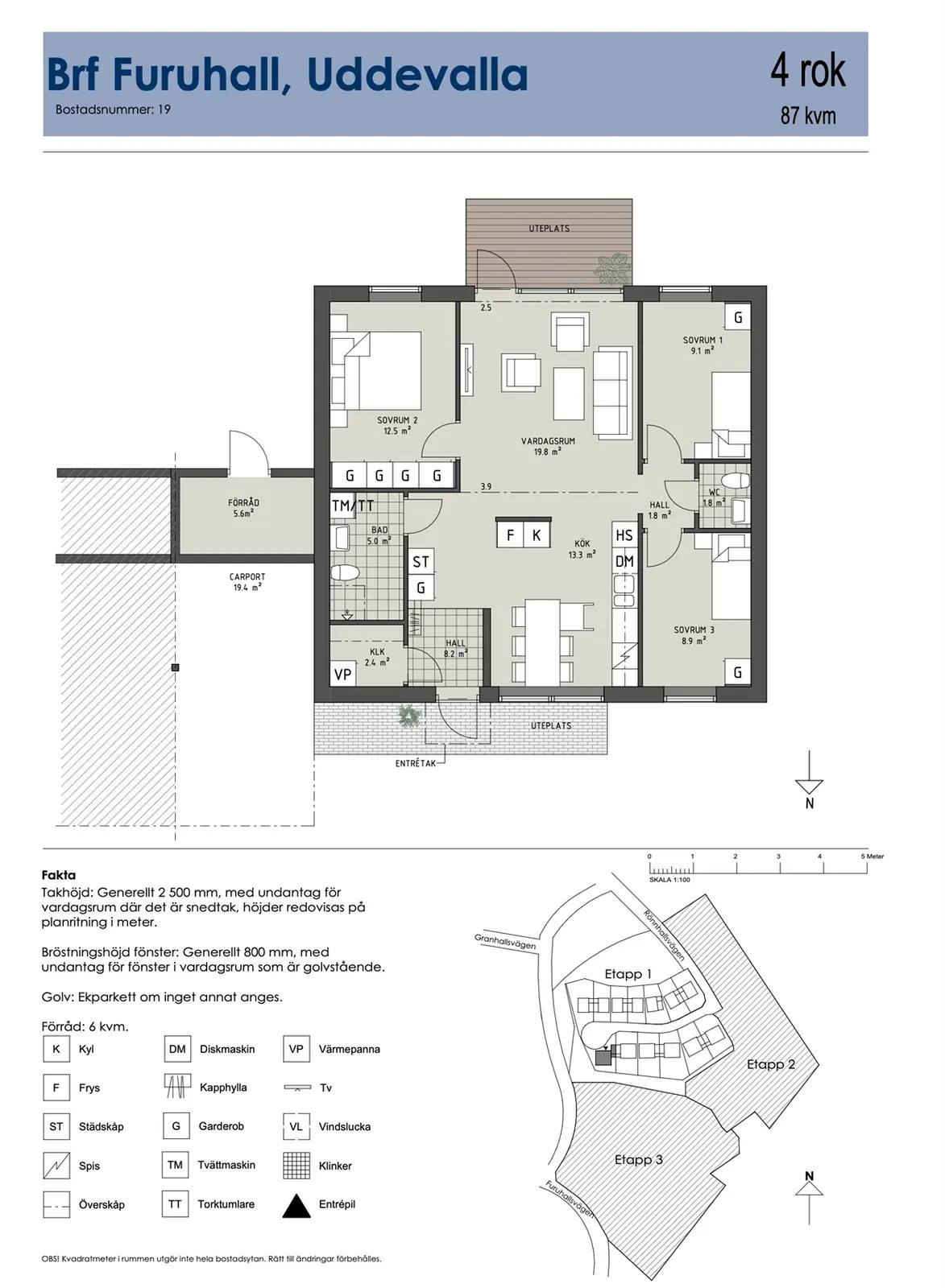 Floor plan for Hus B nr 19 (Grått) Etapp 1