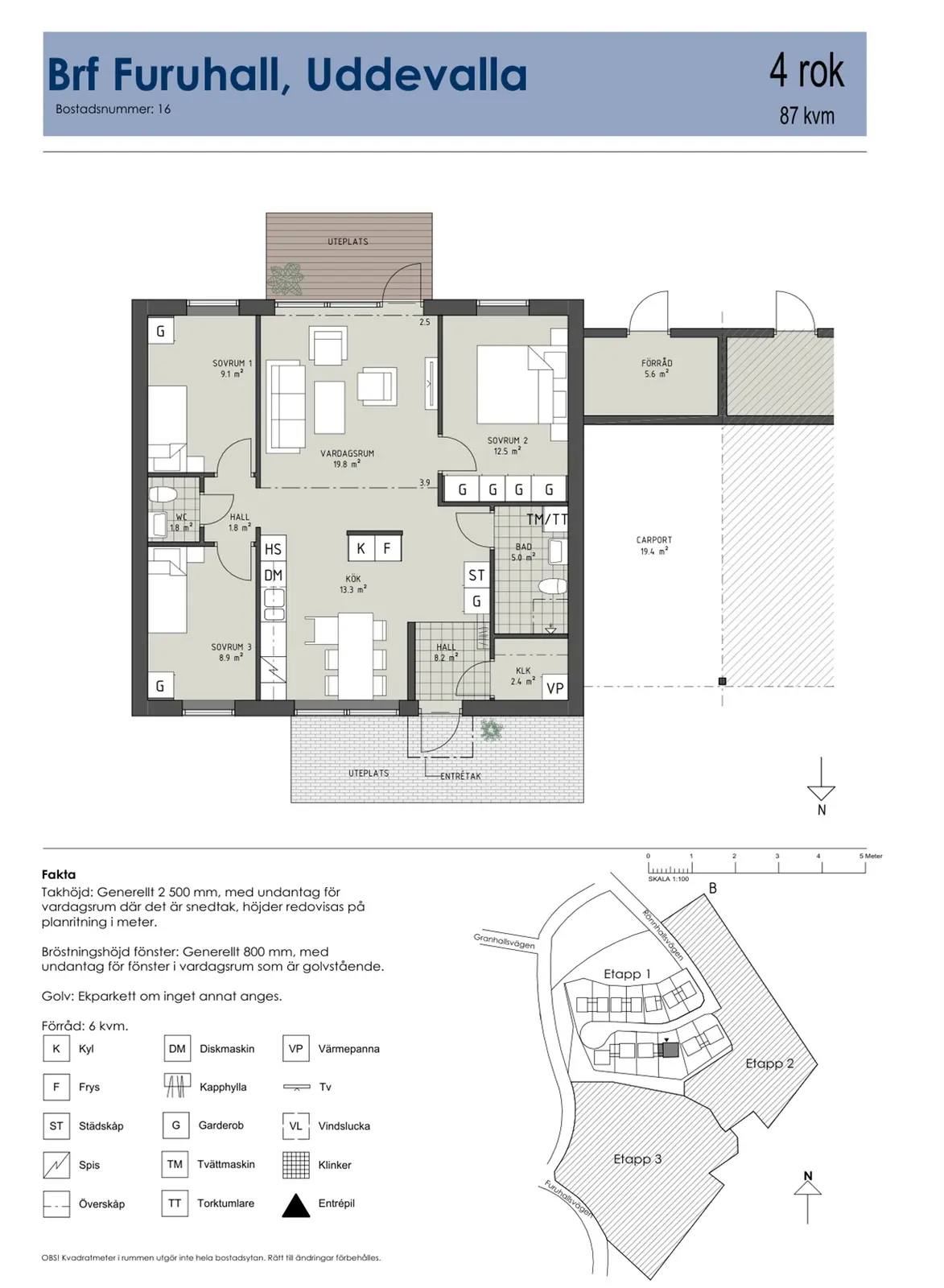 Floor plan for Hus B nr 16 (Svart) Etapp 1