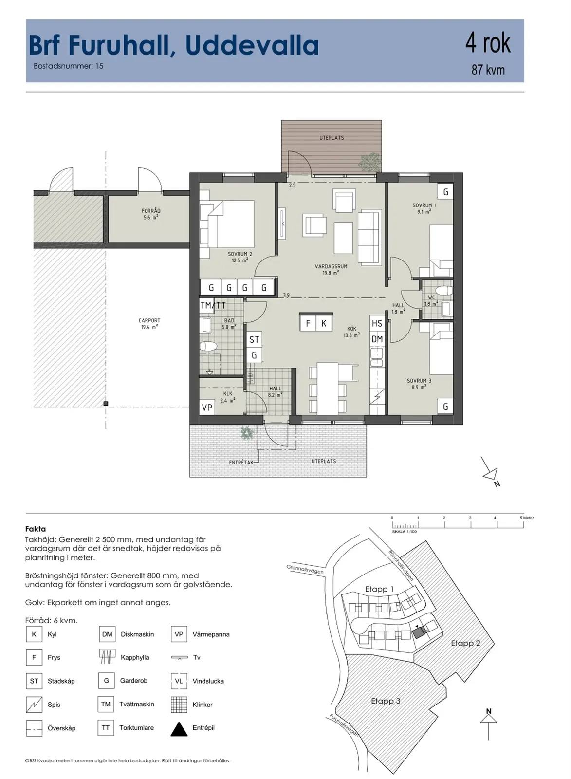 Floor plan for Hus B nr 15 (Grått) Etapp 1