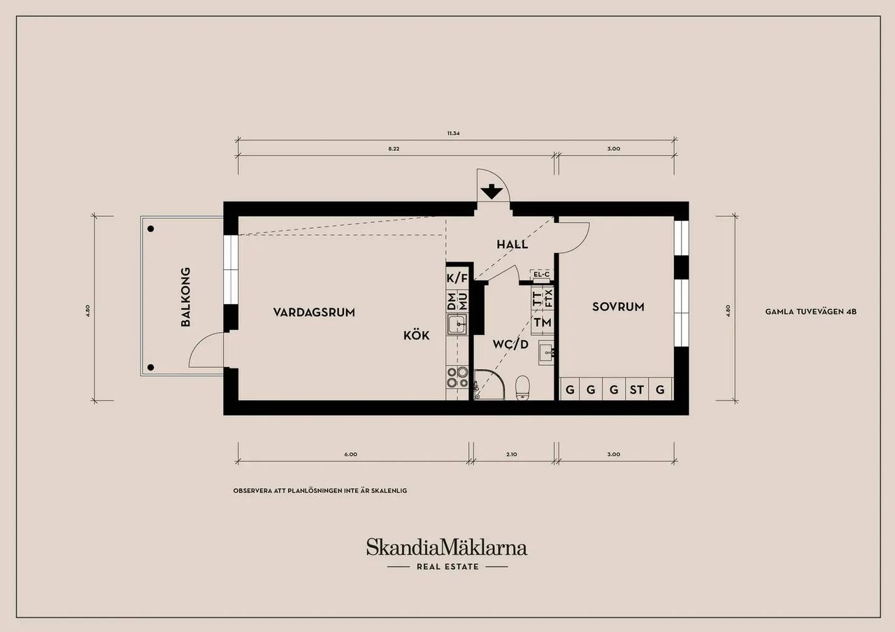 Floor plan for Gamla Tuvevägen 4B