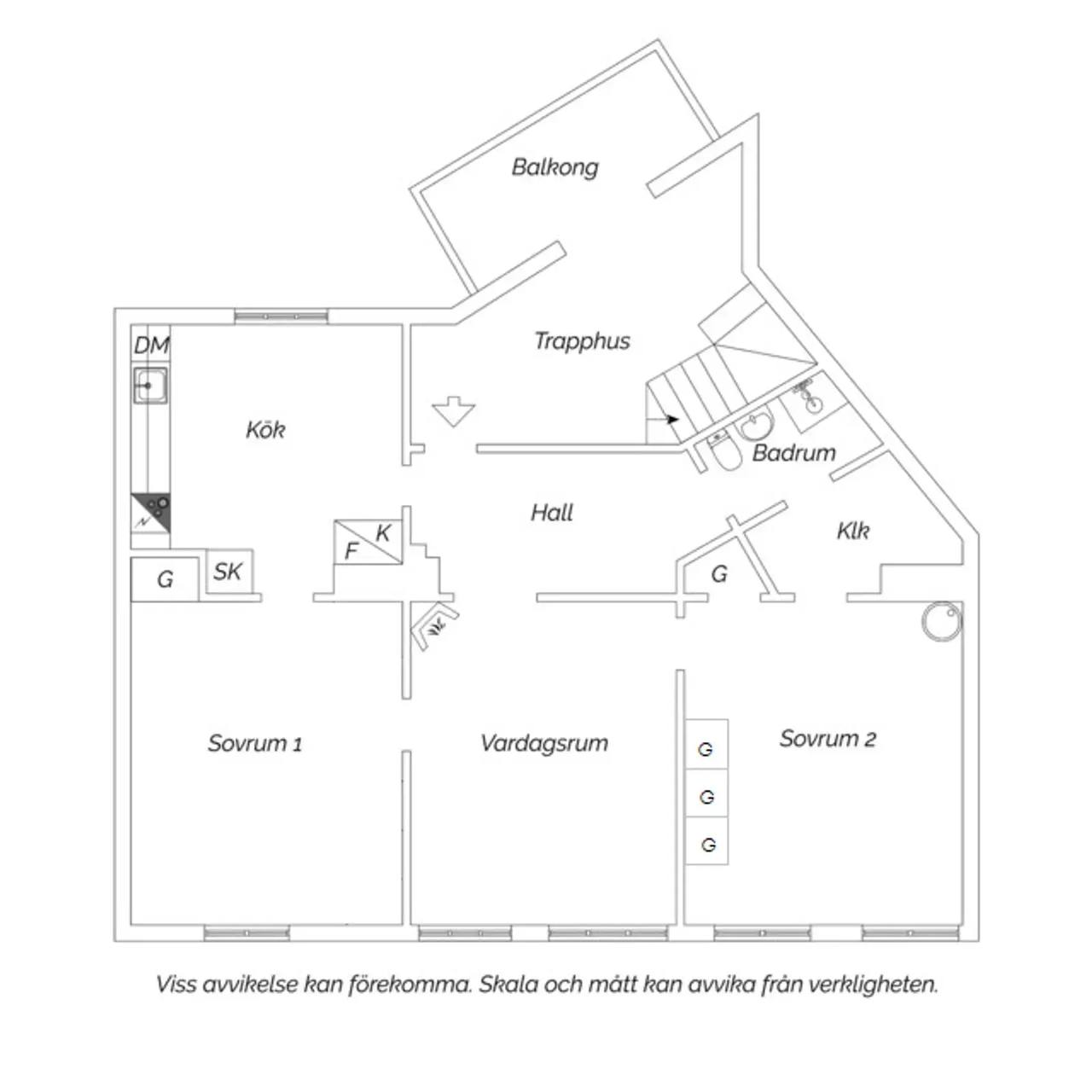 Planritning för Övre Villagatan 34A