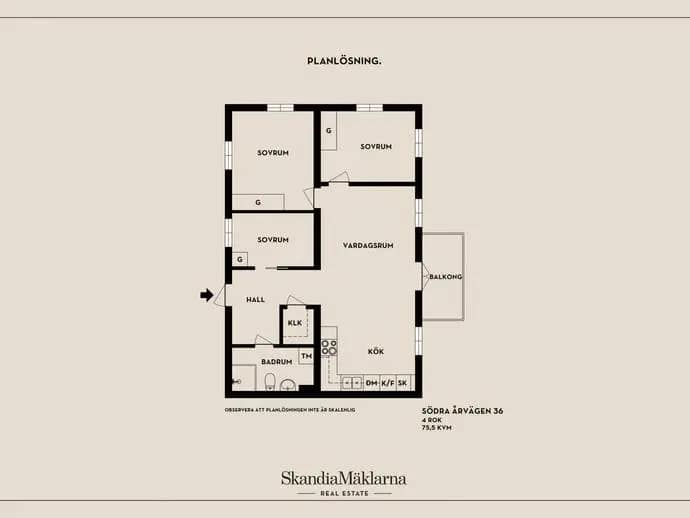 Planritning för Södra Årvägen 36