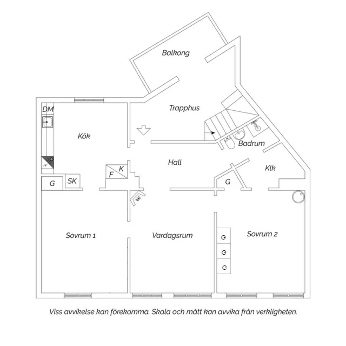 Floor plan for Övre Villagatan 34A