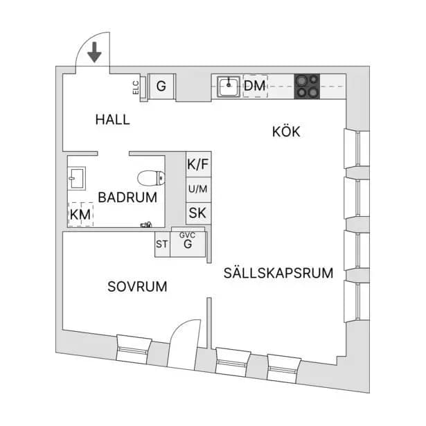 Planritning för Anna Steckséns Gata 15