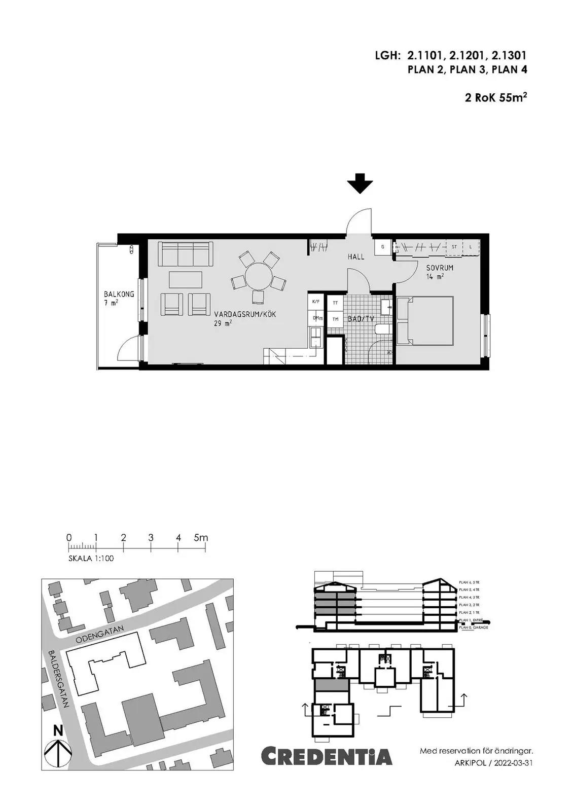 Floor plan for Odengatan 2A, Lgh 2.1201