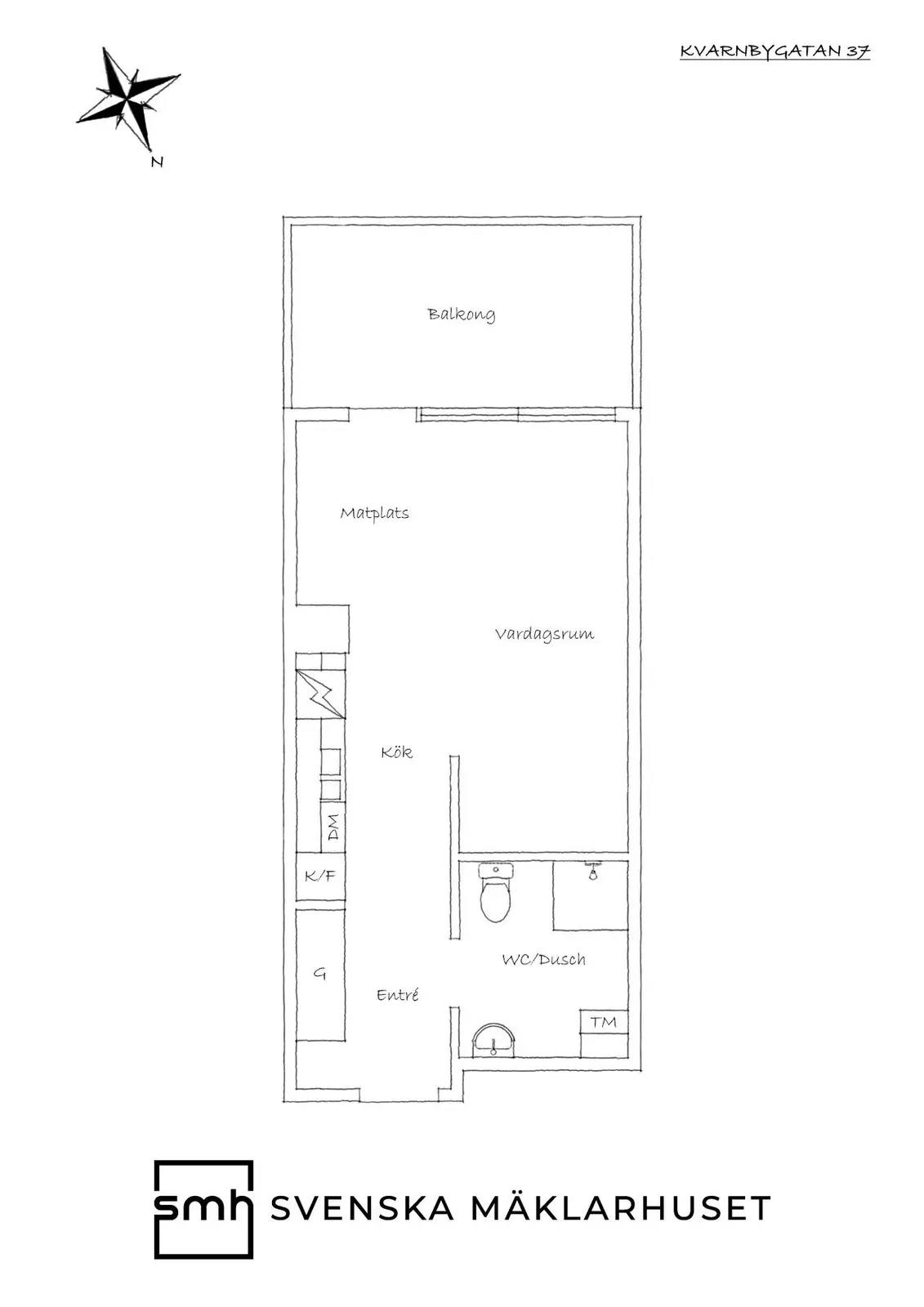 Planritning för Kvarnbygatan 37 Vån 4/4