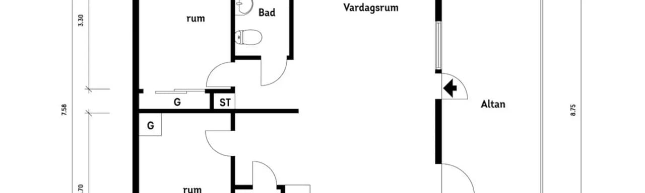 Floor plan for Bryggvägen 24 1F & 1H