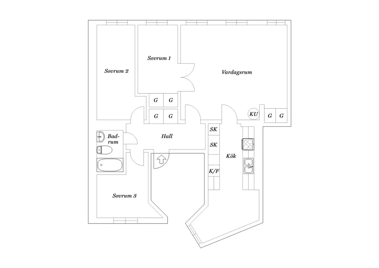 Floor plan for Kommendörsgatan 43B