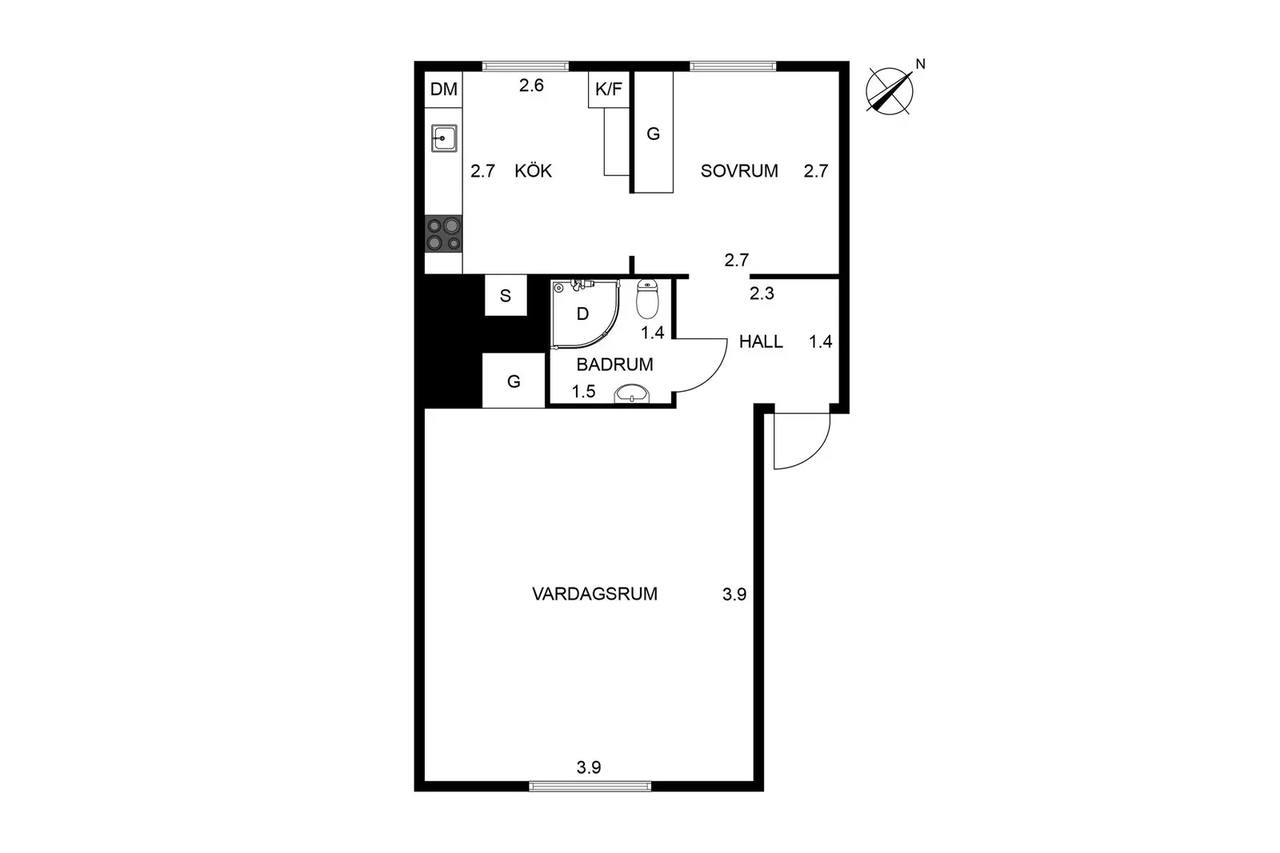 Floor plan for Djupebäcksgatan 2F
