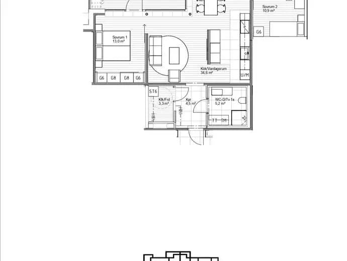 Planritning för Turmalingatan 1B