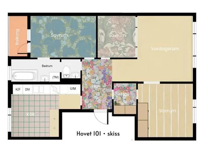 Floor plan for Nybohovsbacken 101, vån 3