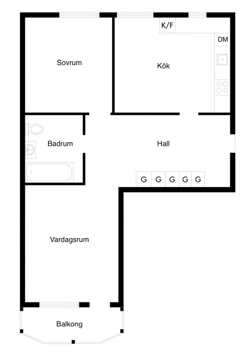 Floor plan for Baskemöllegatan 14B