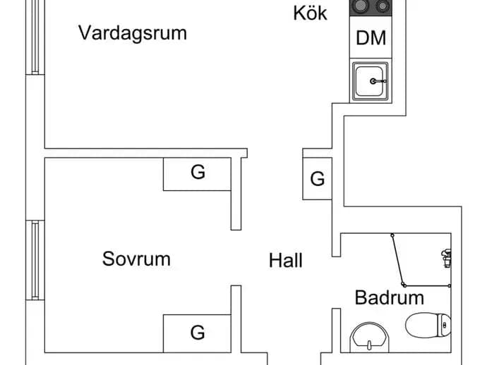 Floor plan for Flottbrovägen 15, 1 tr