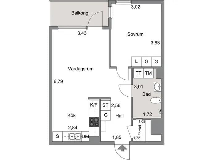 Planritning för Centralvägen 2E, våning 3